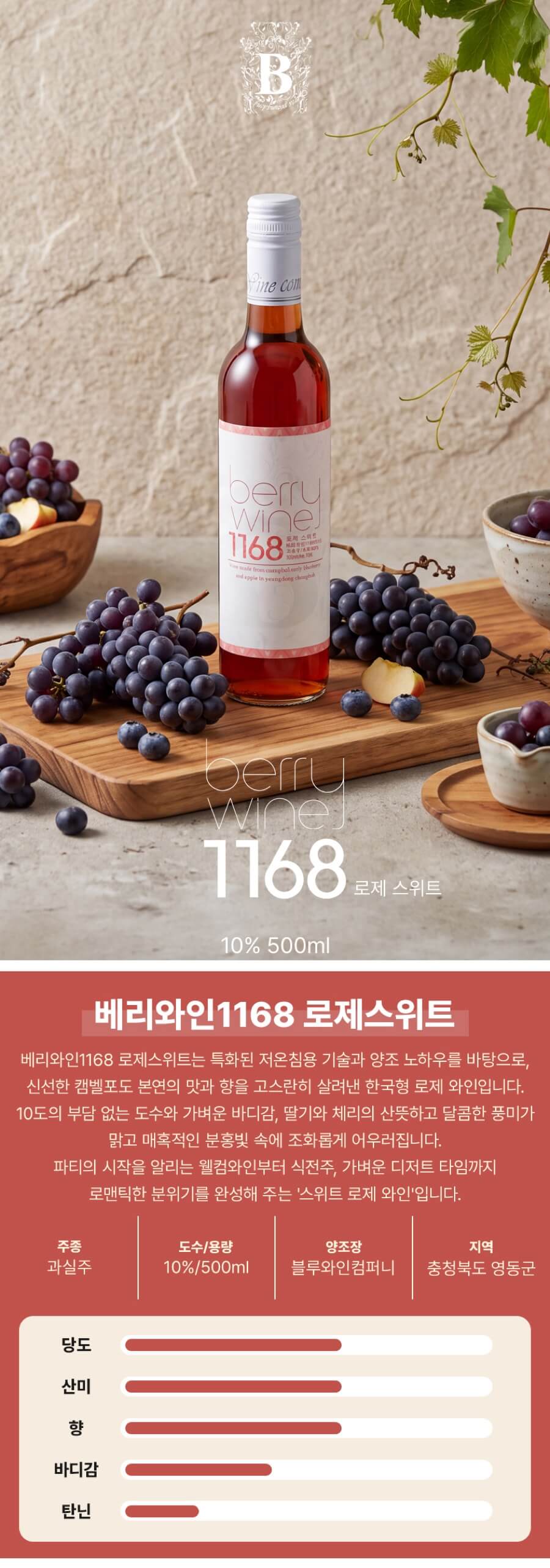 베리와인1168 로제 스위트 10도 500ml