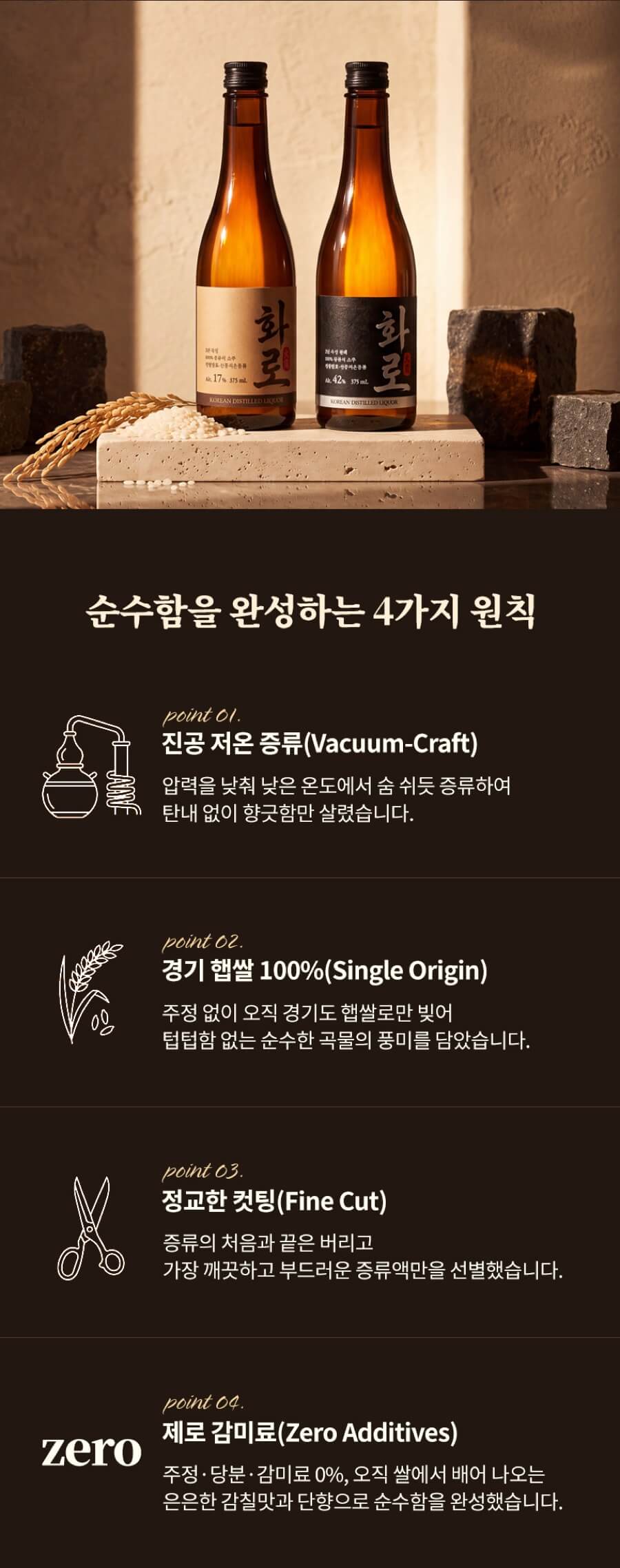화로 17도·42도 375ml 4병 세트 (각 2병, 2년 숙성, 순수소주)